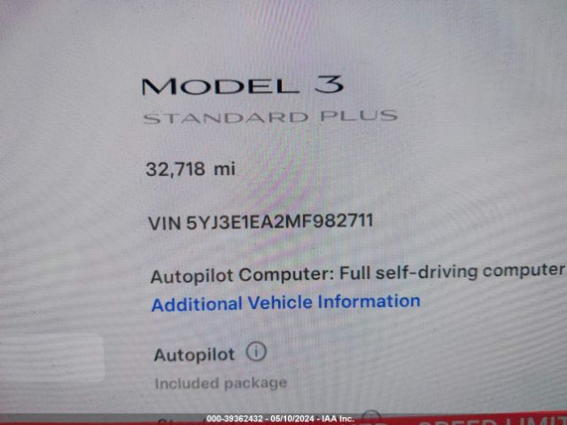 5YJ3E1EA2MF982711 Tesla Model 3 Standard Range Plus Rear-wheel Drive
