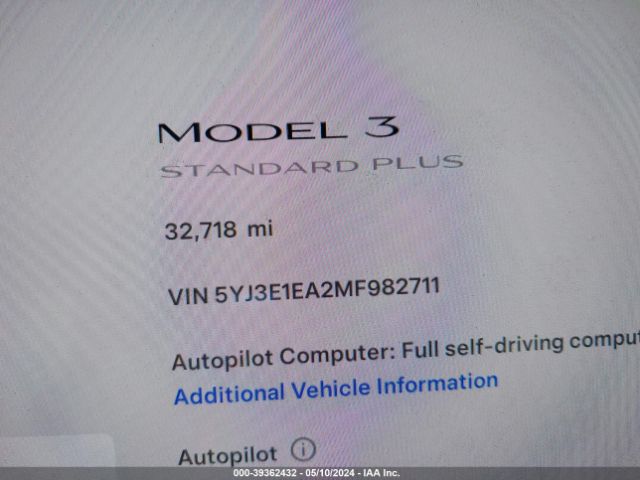 5YJ3E1EA2MF982711 Tesla Model 3 Standard Range Plus Rear-wheel Drive