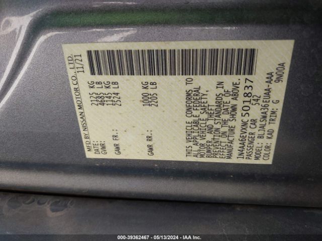 1N4AA6EVXNC501837 Nissan Maxima Sr Xtronic Cvt