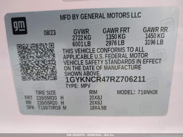 1GYKNCR47RZ706211 Cadillac Xt5 Fwd Premium Luxury