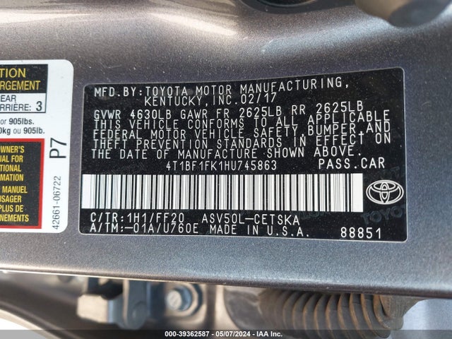 Toyota CAMRY SE 2017 4T1BF1FK1HU745863 Image 9