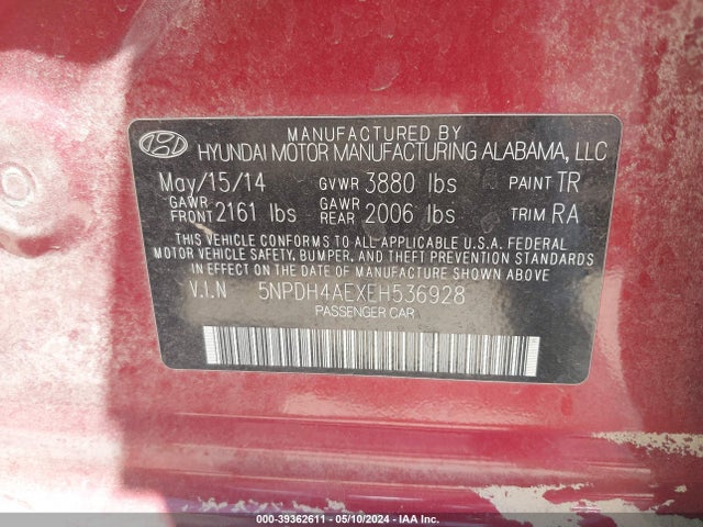 Hyundai ELANTRA SE 2014 5NPDH4AEXEH536928 Image 9