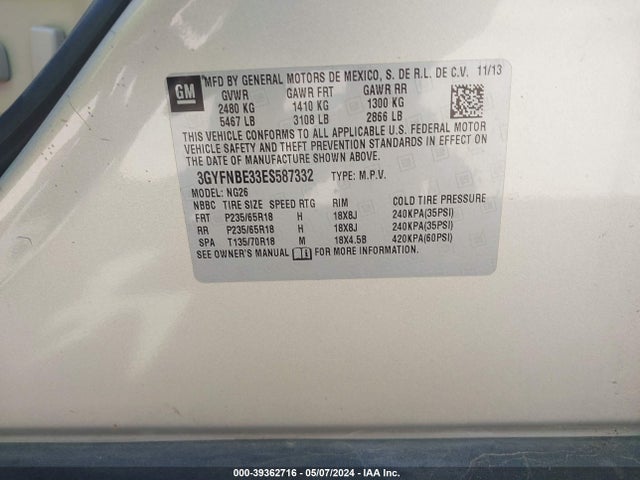 3GYFNBE33ES587332 Cadillac Srx Luxury Collection