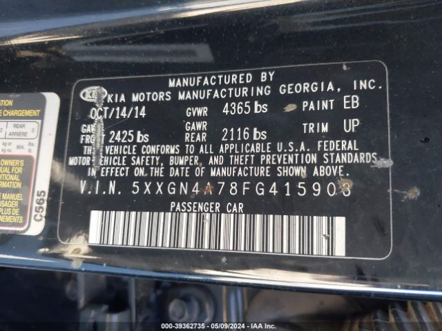 5XXGN4A78FG415903 KIA OPTIMA EX