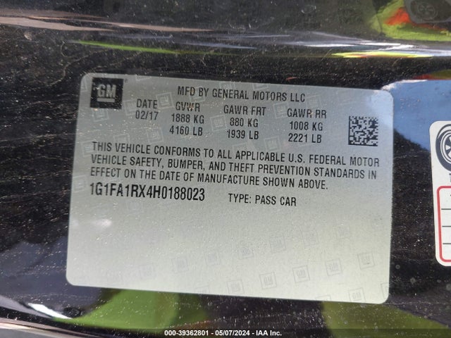 Chevrolet Camaro 1ls 2017 1G1FA1RX4H0188023 Image 9