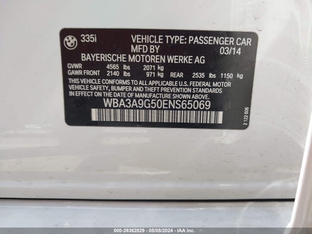 BMW 335i 2014 WBA3A9G50ENS65069 Image 9