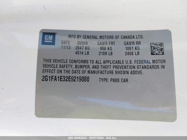 Chevrolet Camaro 2ls 2014 2G1FA1E32E9219080 Image 9