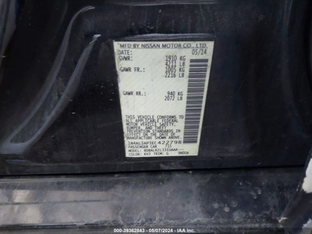 1N4AL3AP3EC422798 Nissan Altima 2.5/2.5 S/2.5 Sl/2.5 Sv