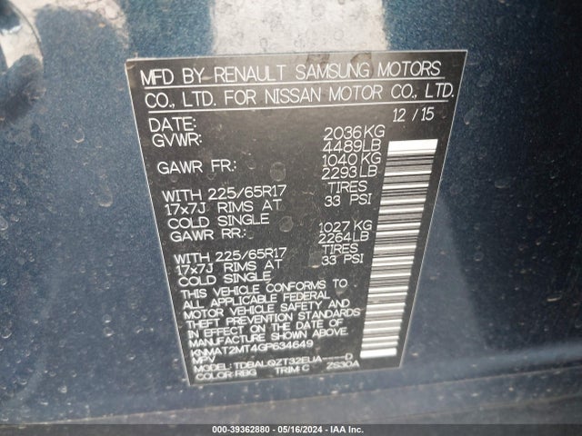Nissan ROGUE SV 2016 KNMAT2MT4GP634649 Image 9