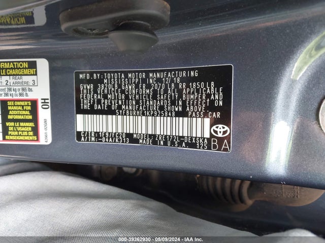 Toyota COROLLA L 2019 5YFBURHE1KP925848 Image 9