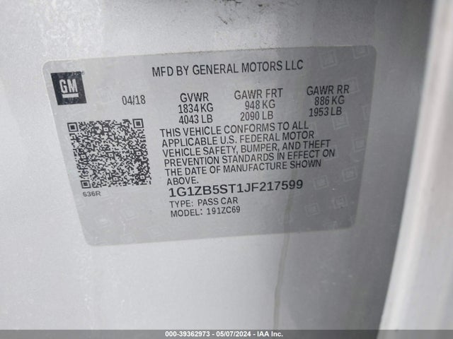 Chevrolet Malibu 1ls 2018 1G1ZB5ST1JF217599 Image 9