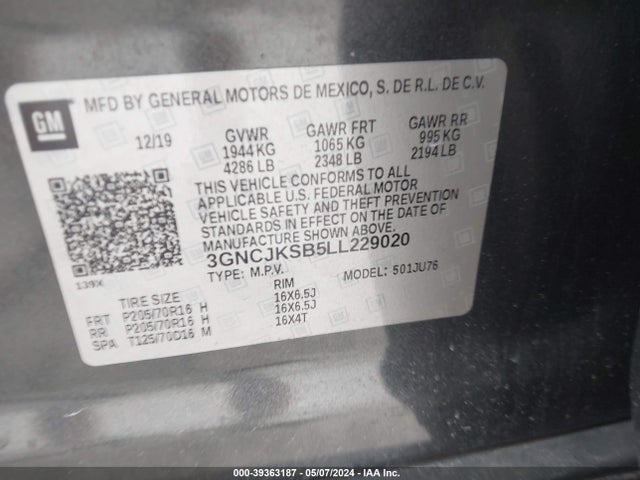 Chevrolet Trax Fwd Ls 2020 3GNCJKSB5LL229020 Image 9