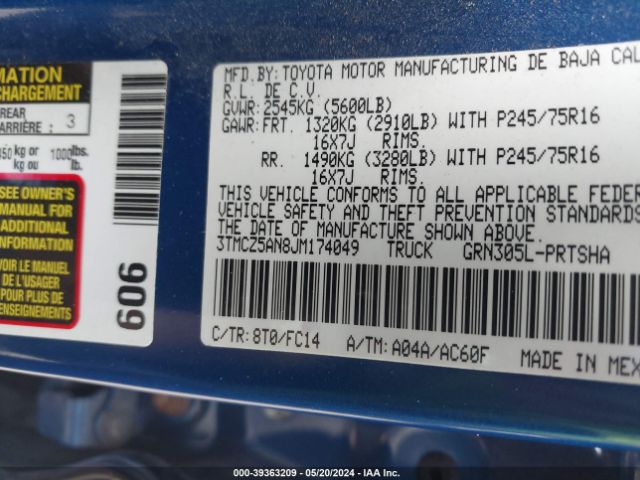 3TMCZ5AN8JM174049 Toyota Tacoma Sr5 V6