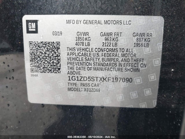 Chevrolet MALIBU LT 2019 1G1ZD5STXKF197090 Image 9