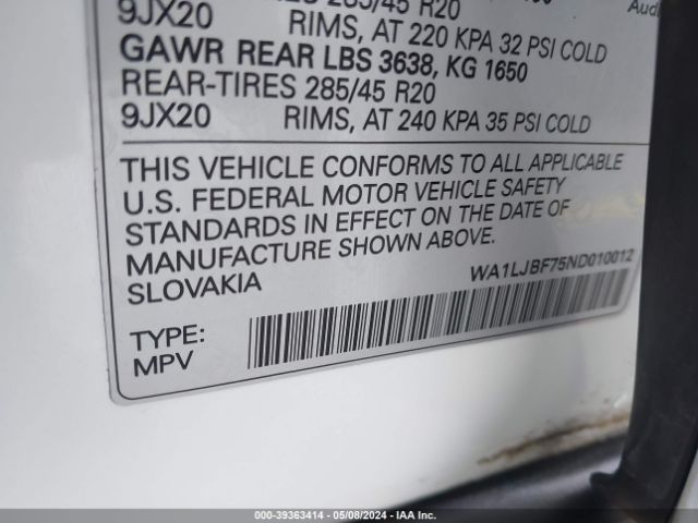 WA1LJBF75ND010012 Audi Q7 Premium Plus 45 Tfsi Quattro Tiptronic