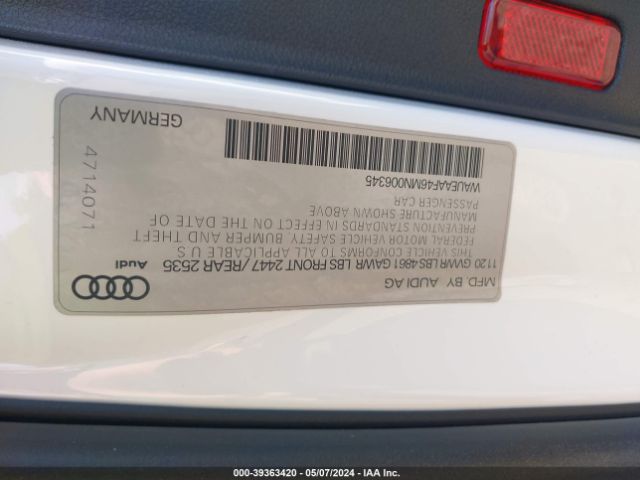 WAUEAAF46MN006345 Audi A4 Premium Plus 45 Tfsi S Line Quattro S Tronic