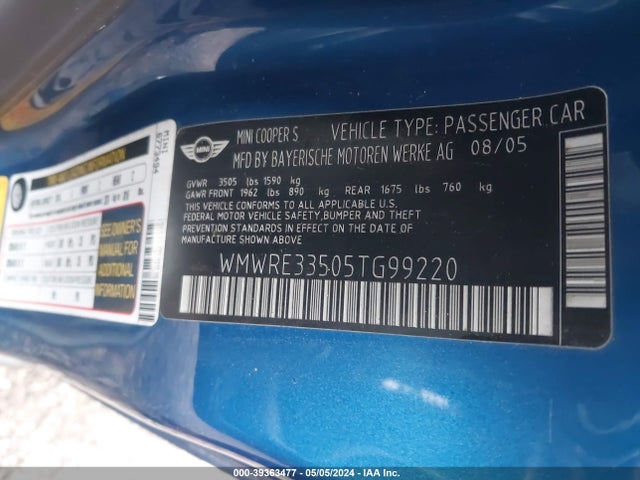 2005 MINI COOPER S WMWRE33505TG99220 Photo 8