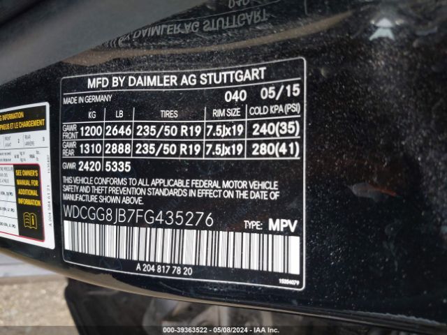 WDCGG8JB7FG435276 Mercedes-Benz Glk 350 4matic