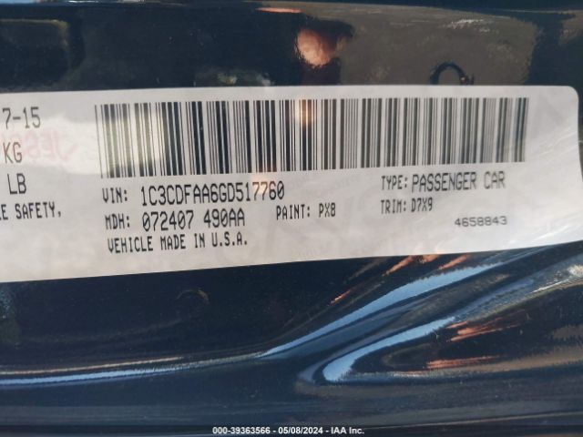 1C3CDFAA6GD517760 Dodge DART SE