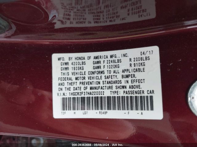 1HGCR2F37HA220002 Honda ACCORD LX