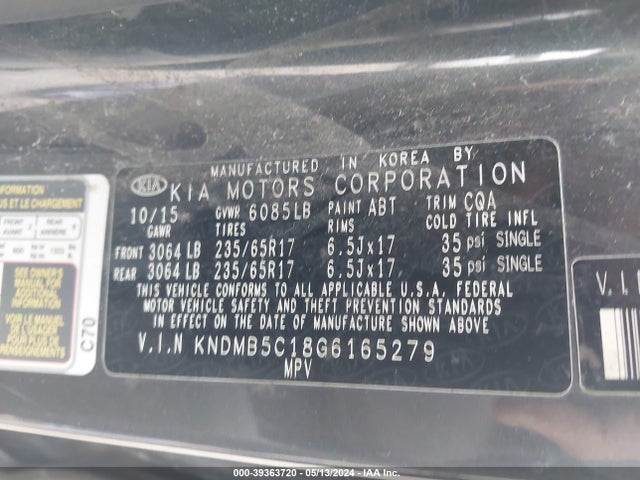 KIA SEDONA LX 2016 KNDMB5C18G6165279 Image 9