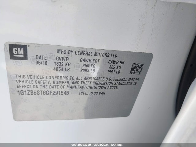 Chevrolet MALIBU LS 2016 1G1ZB5ST6GF291545 Image 9