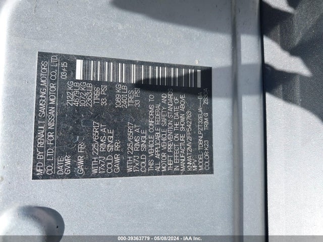Nissan ROGUE S 2015 KNMAT2MV2FP542763 Image 9