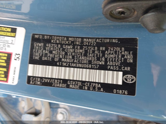 Toyota CAMRY TRD 2022 4T1KZ1AK8NU068157 Image 9