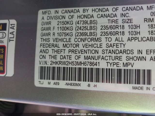 2021 HONDA CR-V 2HKRW2H53MH678641 Photo 8