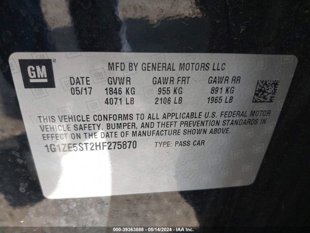 Chevrolet MALIBU 1LT 2017 1G1ZE5ST2HF275870 Image 9