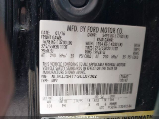 5LMJJ3HT7GEL07382 Lincoln Navigator L Select