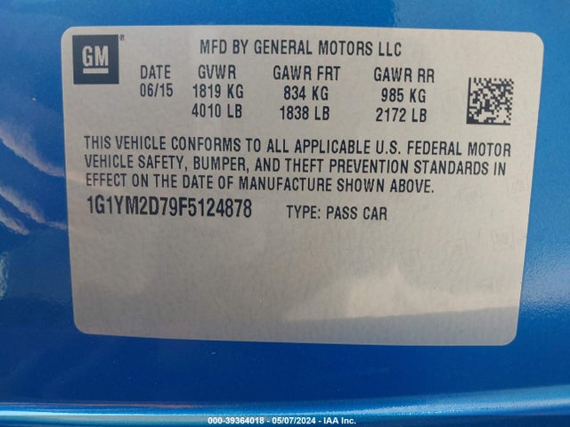 Chevrolet Corvette Stingray Z51 2015 1G1YM2D79F5124878 Image 9