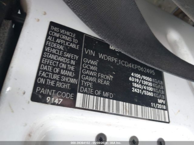 WDRPF1CD4KP062495 Freightliner Sprinter 2500 High Roof V6