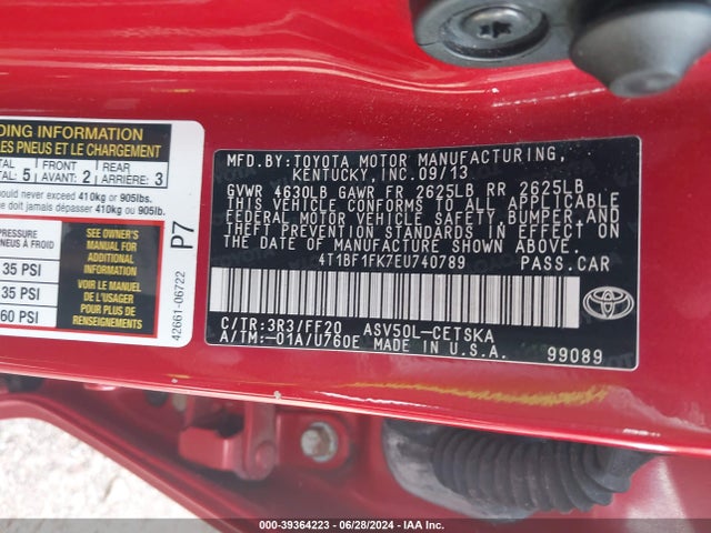 Toyota CAMRY SE 2014 4T1BF1FK7EU740789 Image 9