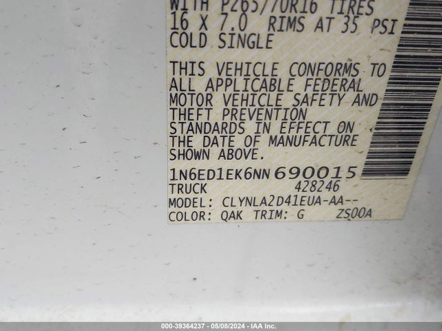 Nissan Frontier S 4x4 2022 1N6ED1EK6NN690015 Image 9