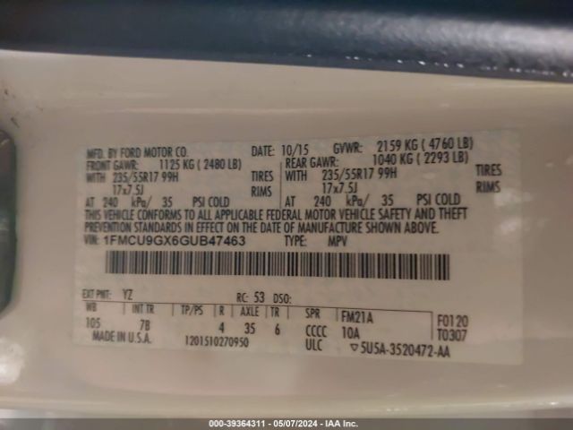 1FMCU9GX6GUB47463 Ford ESCAPE SE
