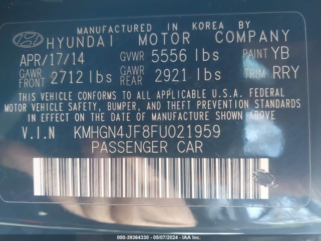 Hyundai Genesis 5.0 2015 KMHGN4JF8FU021959 Image 9