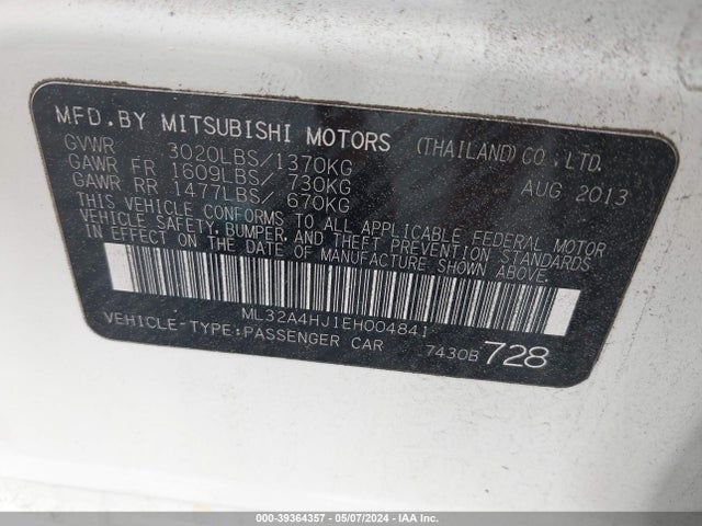 ML32A4HJ1EH004841 Mitsubishi MIRAGE ES