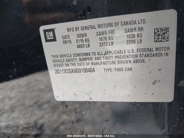 Chevrolet Impala 1fl 2016 2G11X5SA9G9108404 Image 9