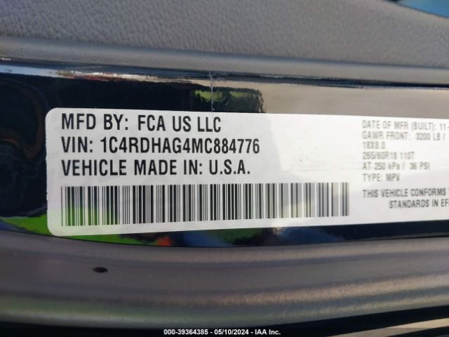 1C4RDHAG4MC884776 Dodge Durango Sxt Plus Rwd