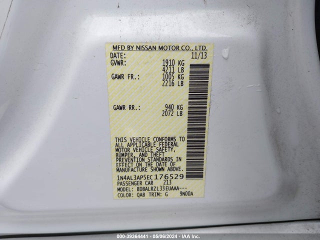 Nissan Altima 2.5 S 2014 1N4AL3AP5EC176529 Image 9