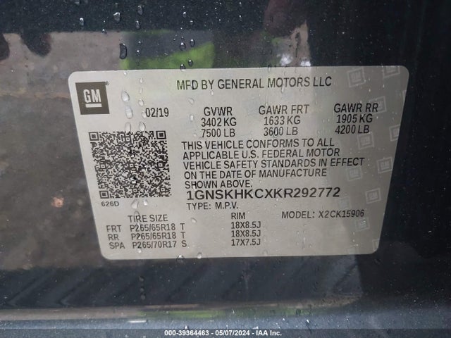 Chevrolet Suburban Lt 2019 1GNSKHKCXKR292772 Image 9