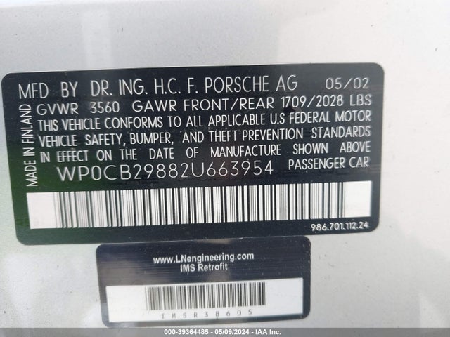 2002 PORSCHE BOXSTER WP0CB29882U663954 Photo 8