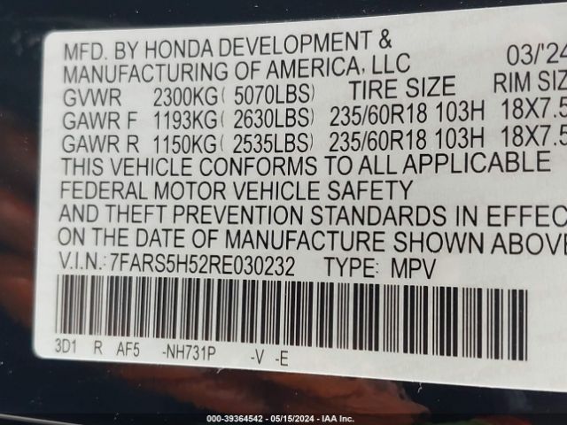 7FARS5H52RE030232 Honda Cr-v Hybrid Sport