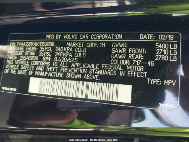 YV4A22RK4K1352698 Volvo Xc60 T6 Momentum