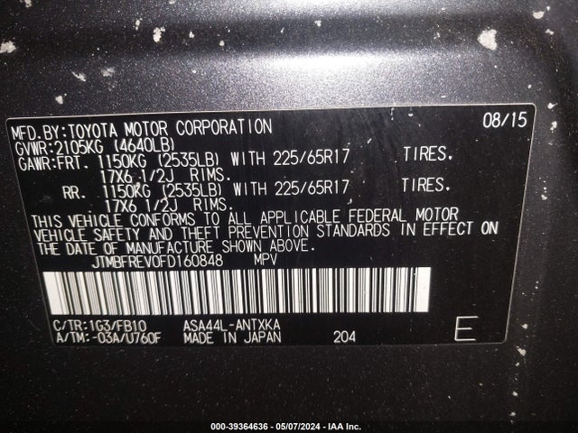 Toyota RAV4 LE 2015 JTMBFREV0FD160848 Image 9