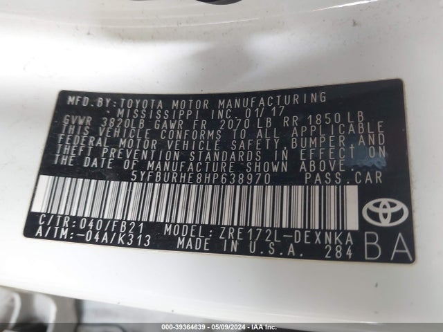 Toyota COROLLA LE 2017 5YFBURHE8HP638970 Image 9