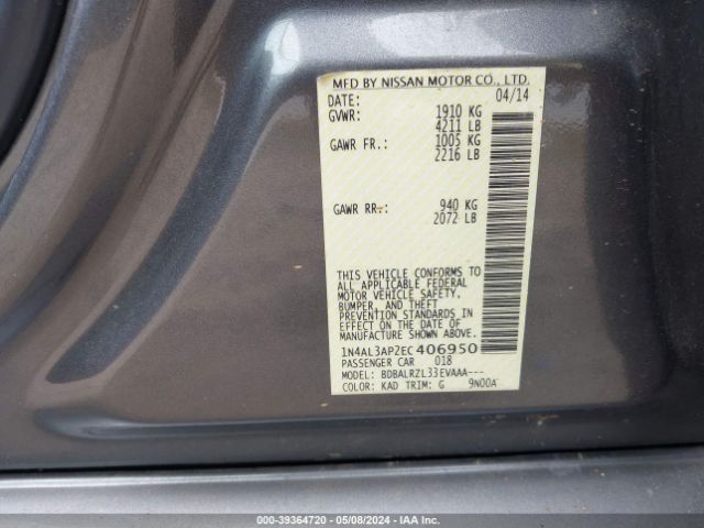 1N4AL3AP2EC406950 Nissan Altima 2.5/2.5 S/2.5 Sl/2.5 Sv