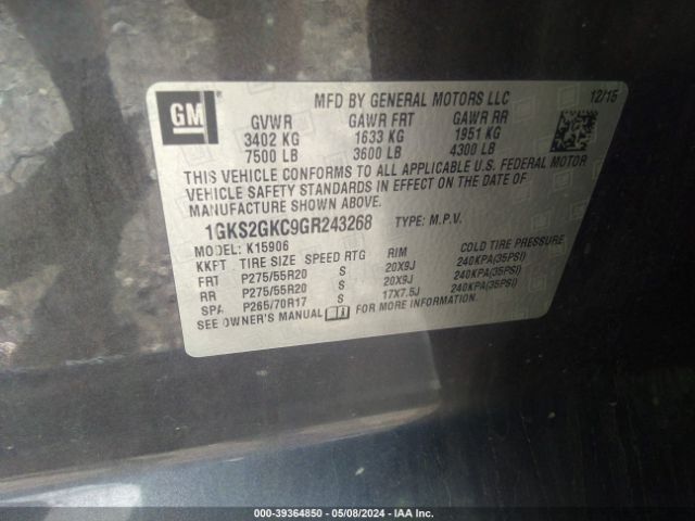 1GKS2GKC9GR243268 GMC Yukon Xl Slt
