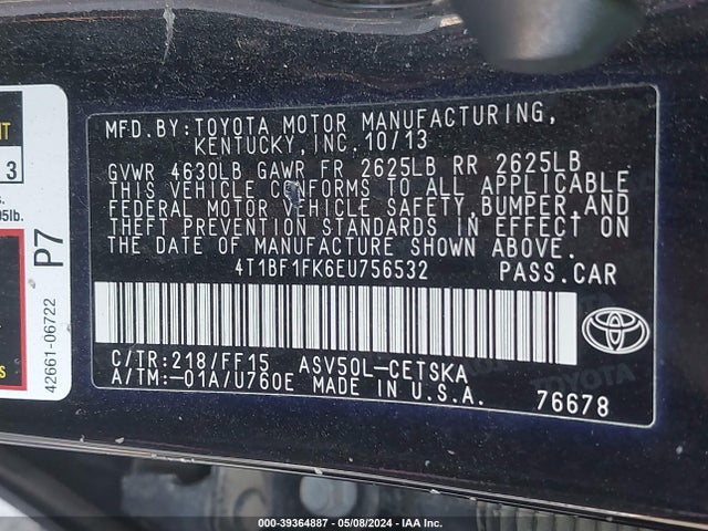 Toyota CAMRY SE 2014 4T1BF1FK6EU756532 Image 9